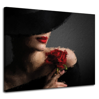 Obraz Žena s červenou růží Červené rty Elegance 100x80 cm