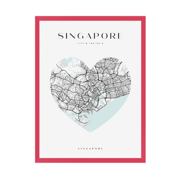 Plakát Mapa města Singapur srdce 24X30 cm + amarantový rám