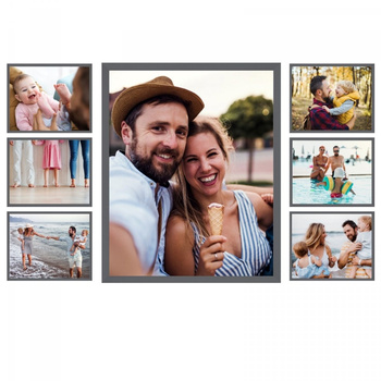 SET fotorámečků Multirama gallery šedá - 7 ks (6x rámečky 10x15 a 1x rámeček 30x40) + šablona