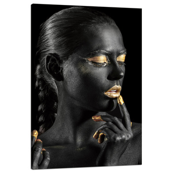 Obraz na plátně Black Woman Golden Lips Eyes Pose 80x120 cm