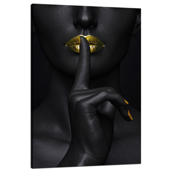 Obraz na plátně Black Woman Silence Golden Lips 80x120 cm
