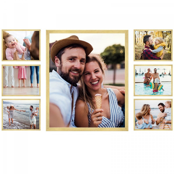 SET fotorámečků Multirama zlatá galerie - 7 ks (6x rámečky 10x15 a 1x rámeček 30x40) + šablona