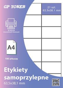 Samolepící etiketa na archu A4 63,5x38,1mm 100 ks (21 etiket na archu) MP-RL-A4-21-W1