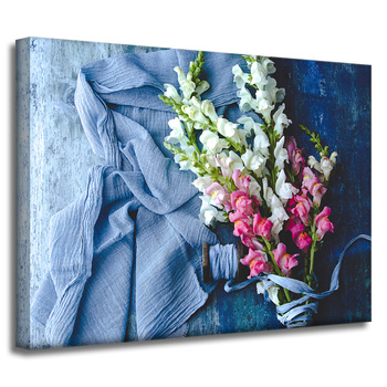 Obraz na plátně Zvířata Snapdragons na modré látce 40x30 cm