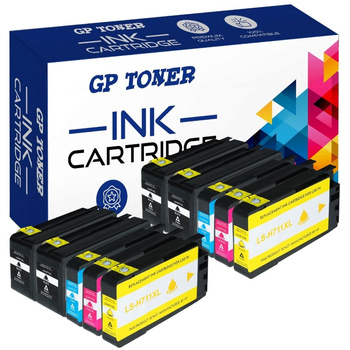 Sada 10x náhradních inkoustů pro HP DesignJet T120 T520 T130 GP-H711XL CMYKK x2 GP
