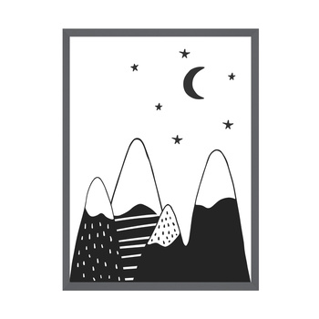 Plakát Dětské hory a měsíc 40X50 cm + šedý kamenný rám