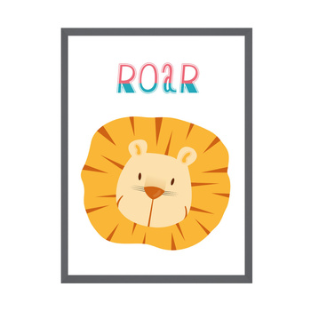 Dětský plakát Roar 50X70 cm + šedý kamenný rám