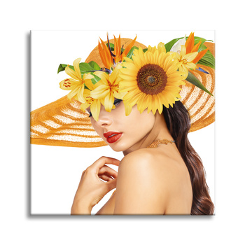 Obraz na plátně Summer Woman Beauty Hat Flowers 90X90 cm