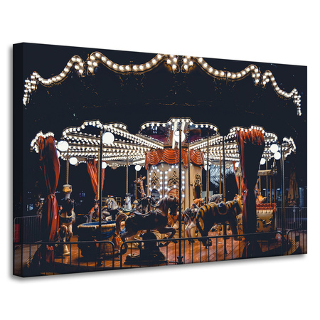 Obraz na plátně Carousel At Night Lights Amusement Park 90x60