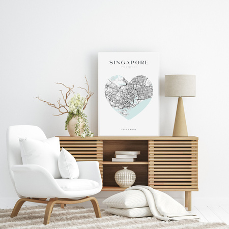 Plakát Mapa města Singapur srdce 24X30 cm + amarantový rám