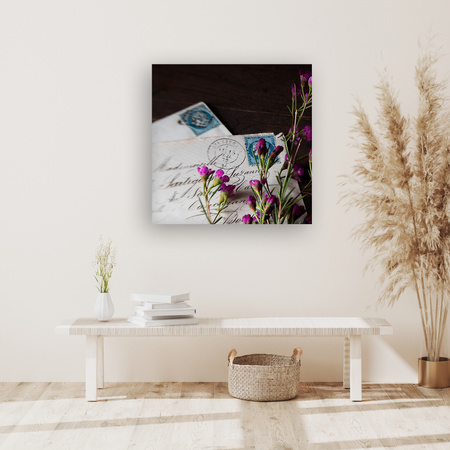 Obraz na plátně Letters Purple Flowers Vintage 90x90