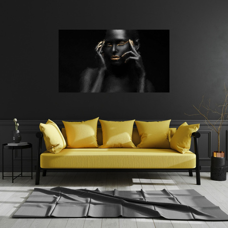 Obraz na plátně Černá žena se zlatými rty a očima 100x80 cm