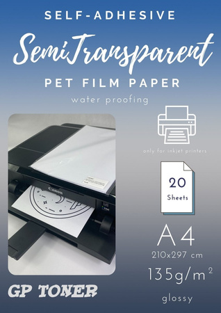 Samolepící poloprůhledný voděodolný PET papír A4 PAP-CSF007