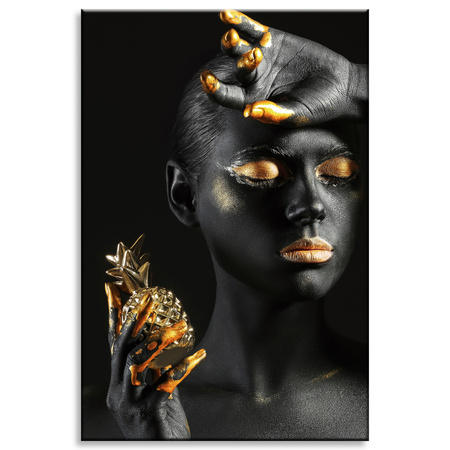 Obraz na plátně Black Woman Golden Lips Art 80x120 cm