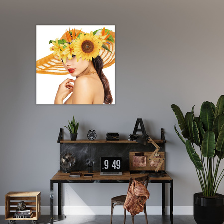 Obraz na plátně Summer Woman Beauty Hat Flowers 90X90 cm