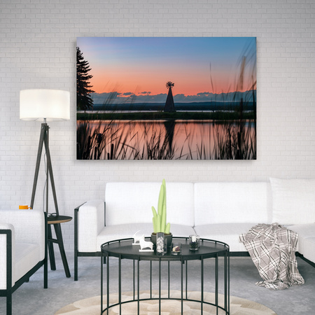 Obraz Windmill Sky Nature Sunset Lake Grass 90x60