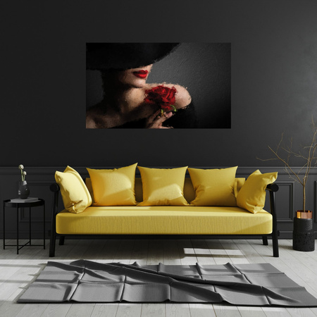 Obraz Žena s červenou růží Červené rty Elegance 100x80 cm
