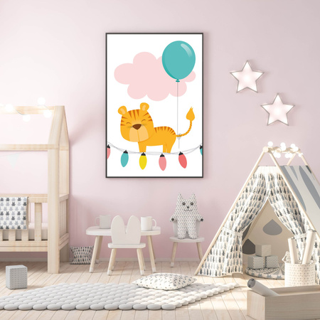 Dětský plakát Tygr 50X70 cm + šedý kamenný rám