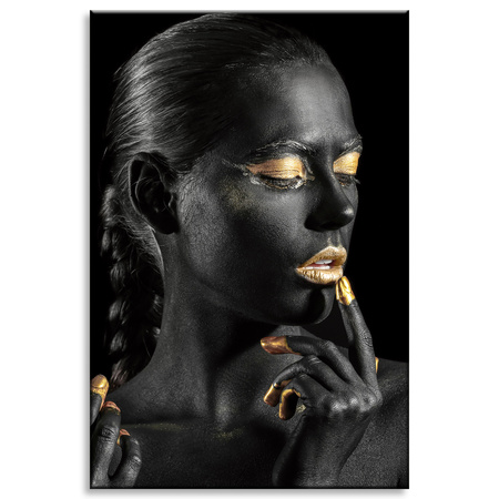 Obraz na plátně Black Woman Golden Lips Eyes Pose 80x120 cm