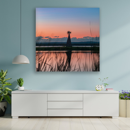 Obraz Windmill Sky Nature Sunset Lake Grass 90x90