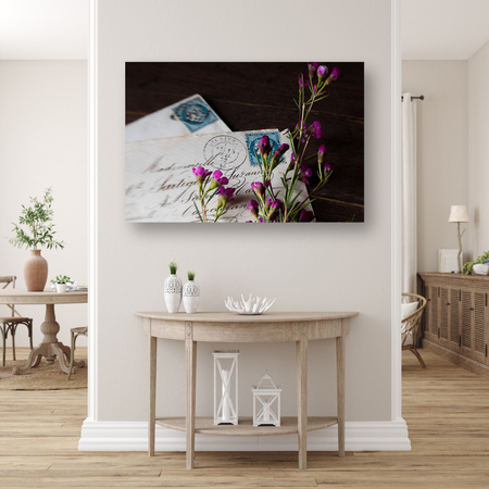 Obraz na plátně Letters Purple Flowers Vintage 90x60