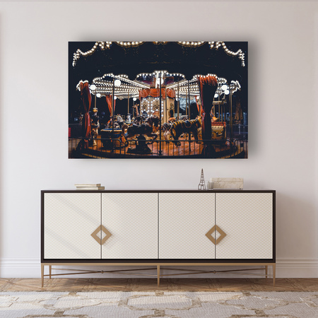 Obraz na plátně Carousel At Night Lights Amusement Park 90x60