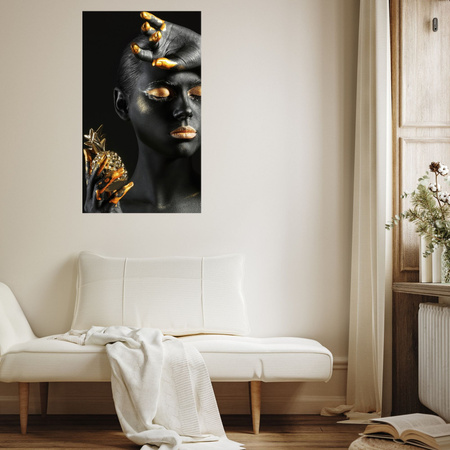 Obraz na plátně Black Woman Golden Lips Art 80x120 cm