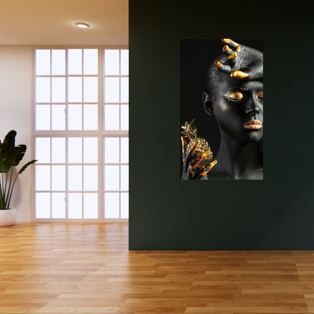 Obraz na plátně Black Woman Golden Lips Art 80x120 cm