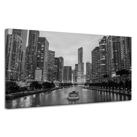 Obraz na plátně Chicago architektura na plátně Černobílý 120X60 cm