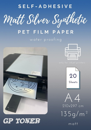 Samolepící matně stříbrný syntetický voděodolný papír A4 PAP-CSF011