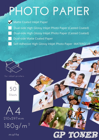 Matt Coated Photo Paper A4 180g 50 ks PAP-A4-FOTO180*50MA