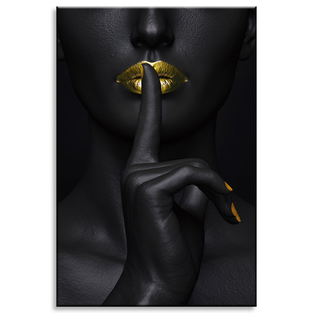 Obraz na plátně Black Woman Silence Golden Lips 80x120 cm