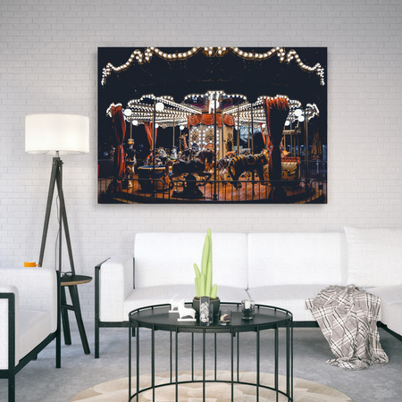 Obraz na plátně Carousel At Night Lights Amusement Park 90x60