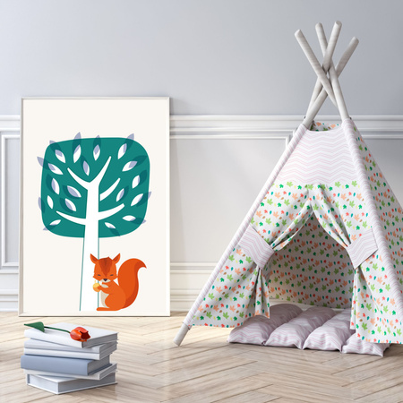 Dětský plakát Veverka 50X70 cm + šedý kamenný rám