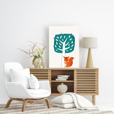 Dětský plakát Veverka 50X70 cm + šedý kamenný rám