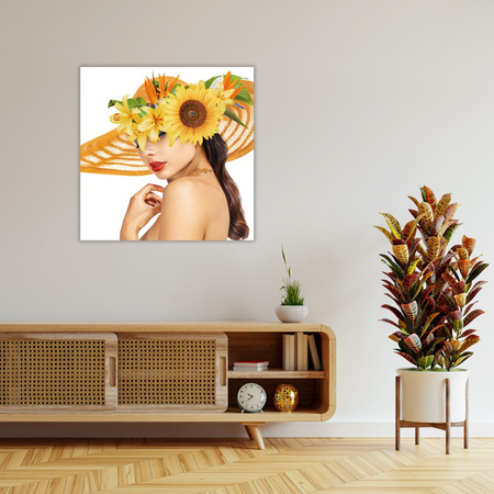 Obraz na plátně Summer Woman Beauty Hat Flowers 90X90 cm