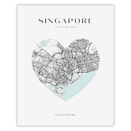 Plakát Mapa města Singapur srdce 24X30 cm + amarantový rám
