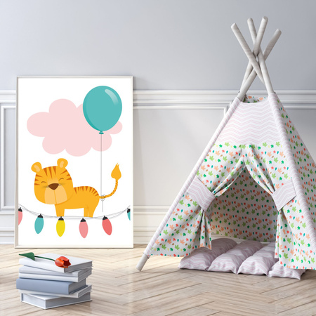 Dětský plakát Tygr 50X70 cm + šedý kamenný rám