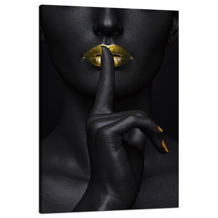 Obraz na plátně Black Woman Silence Golden Lips 80x120 cm