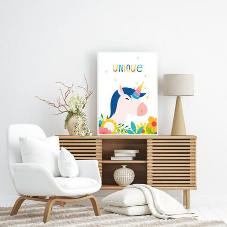 Dětský plakát Jednorožec 50X70 cm + šedý kamenný rám