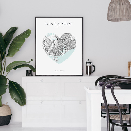 Plakát Mapa města Singapur srdce 24X30 cm + amarantový rám