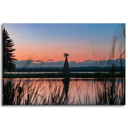 Obraz Windmill Sky Nature Sunset Lake Grass 90x60