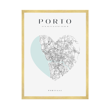 Plakát Mapa města Porto srdce 40X50 cm + zlatý rám