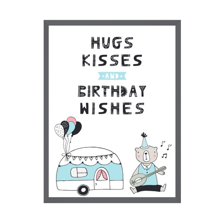 Hugs kisses Birthday Plakát 50X70 cm + šedý kamenný rám