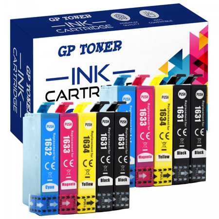 10x náhradní inkoust pro Epson T1631 T1632 T1633 T1634 Epson WorkForce WF-2010W WF-2500 Series WF-2510WF WF-2520NF WF-2530WF GP-E1636CMYKK x2 SET