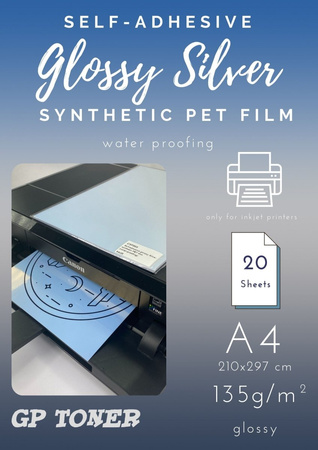 Selbstklebendes synthetisches PET-Papier in glänzendem Silber A4 PAP-CSF003