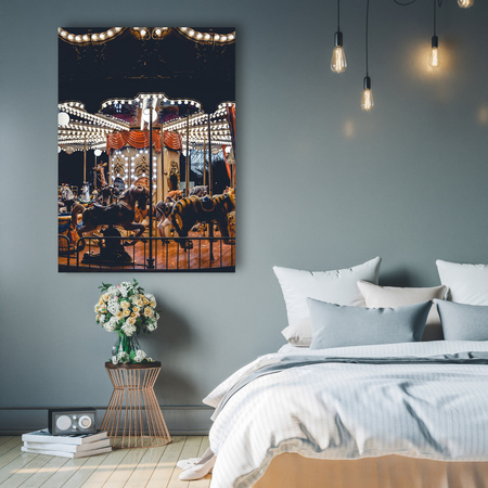 Obraz na plátně Carousel At Night Lights Amusement Park 80x120