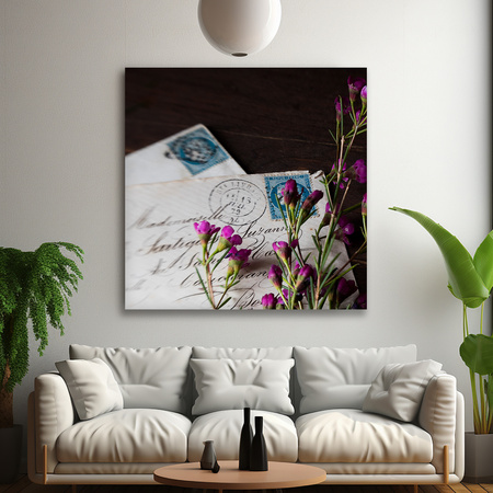 Obraz na plátně Letters Purple Flowers Vintage 90x90