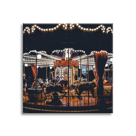 Obraz na plátně Carousel At Night Lights Zábavní park 90x90