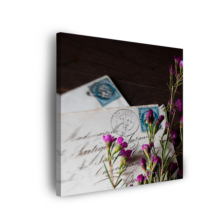 Obraz na plátně Letters Purple Flowers Vintage 90x90
